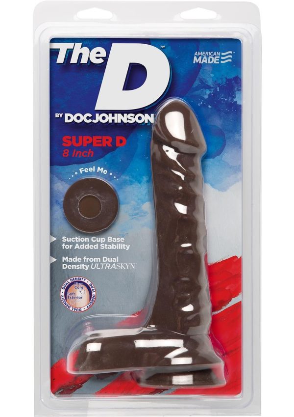 The D Super D Ultraskyn Dildo with Balls 8in - Chocolate