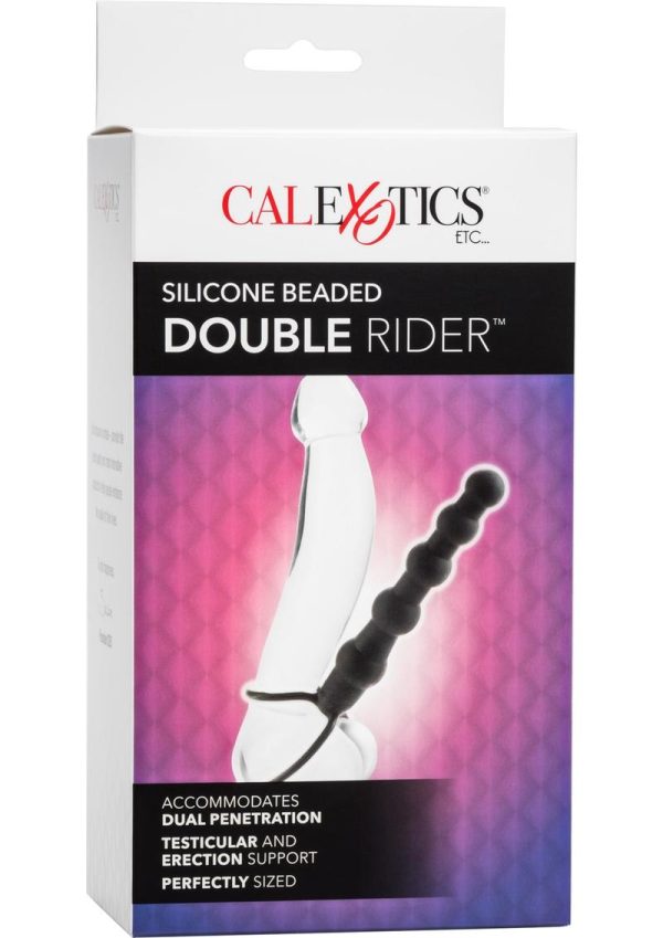 Silicone Beaded Double Rider Anal Probe Cock Ring - Black