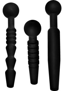 Master Series Dark Rods 3 Piece Silicone Penis Plug Set - Black