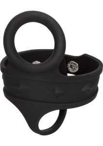 Silicone Tri-Snap Ball Spreader Cock Ring - Black