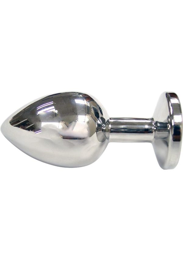 Rouge Smooth Stainless Steel Anal Plug - Large - Clear Jewel