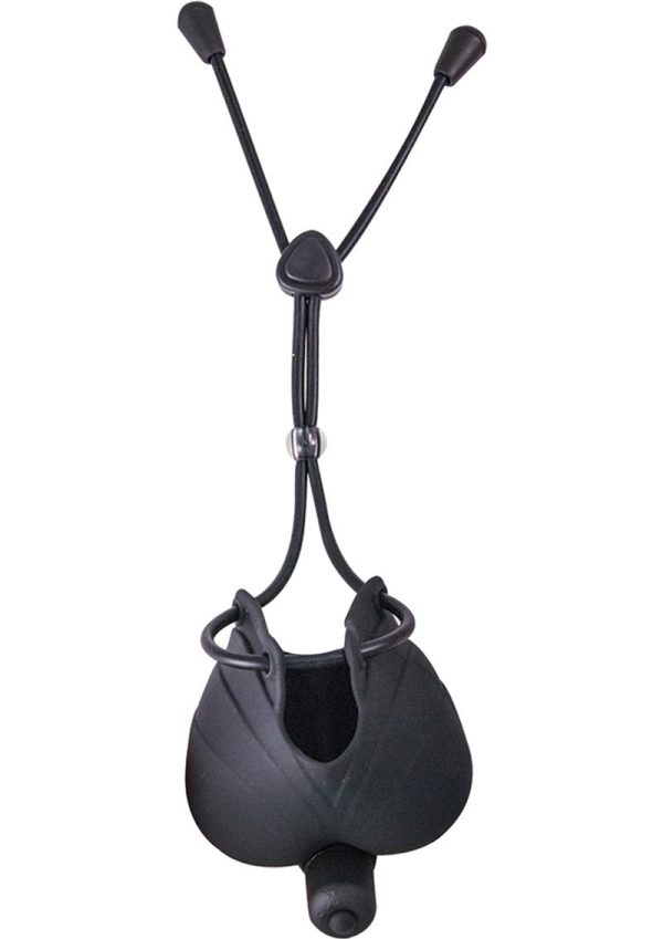 My Cock Ring Vibrating Scrotum Pouch and Cinch Silicone Cock Ring - Black