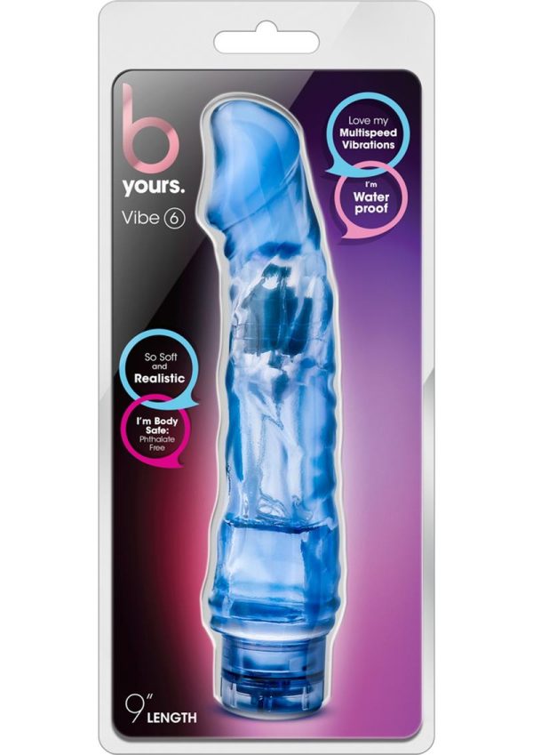 B Yours Vibe 6 Vibrating Dildo 9in - Blue