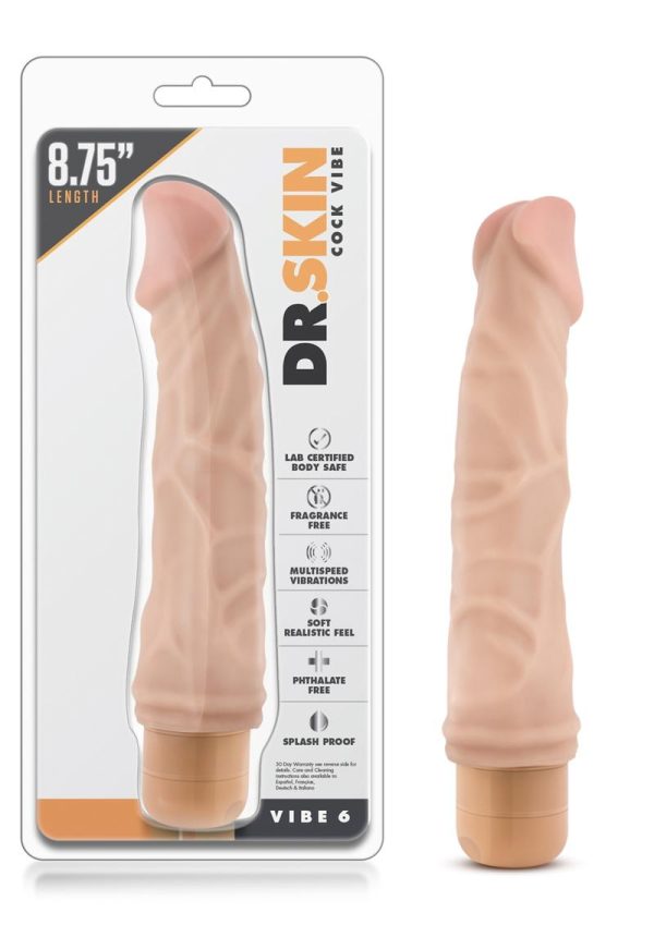 Dr. Skin Silver Collection Cock Vibe 6 Vibrating Dildo 8.75in - Vanilla