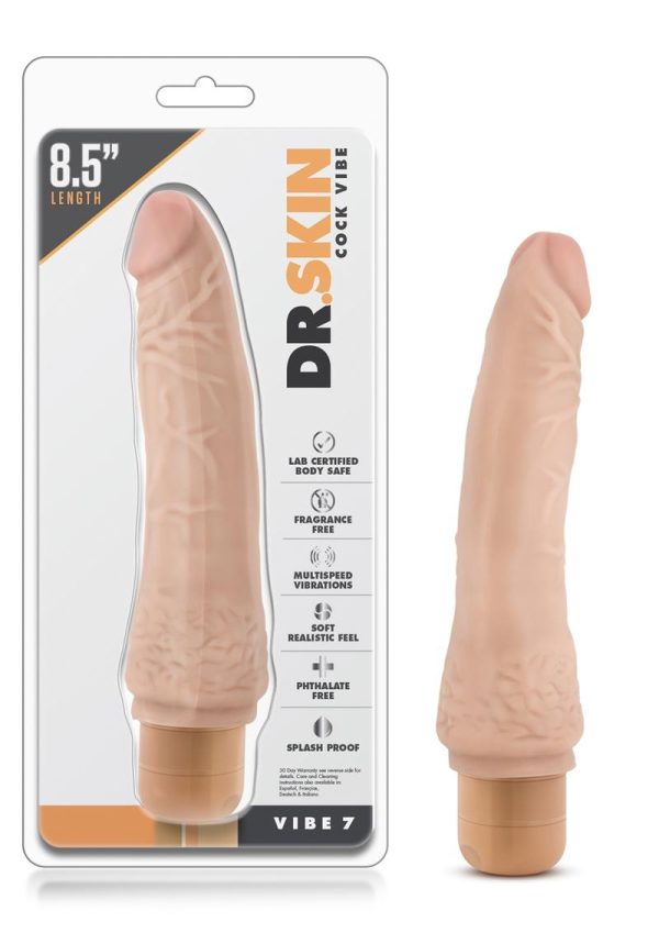 Dr. Skin Silver Collection Cock Vibe 7 Vibrating Dildo 8.5in - Vanilla