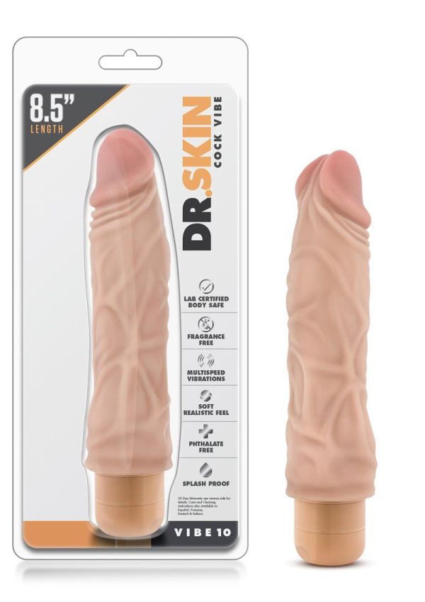 Dr. Skin Silver Collection Cock Vibe 10 Vibrating Dildo 8.5in - Vanilla