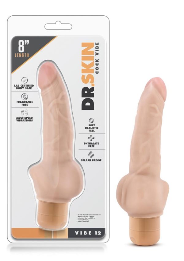 Dr. Skin Silver Collection Cock Vibe 12 Vibrating Dildo 8in - Vanilla