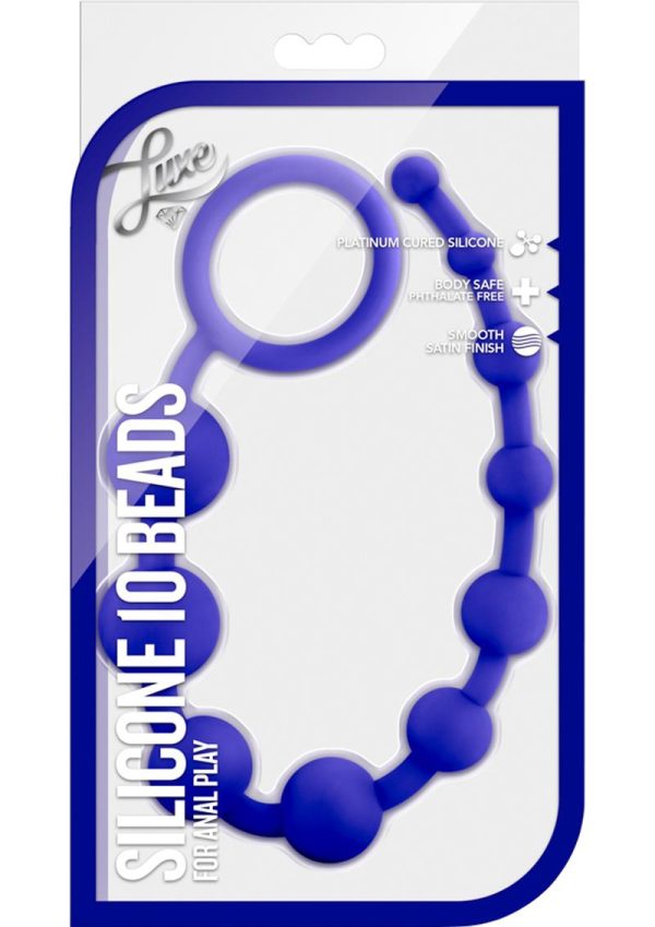 Luxe Silicone 10 Anal Beads - Indigo