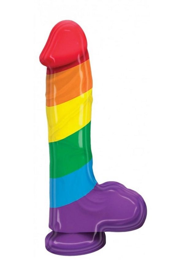 Pumped Rainbow Silicone Realistic Dildo with Balls 9in - Multicolor