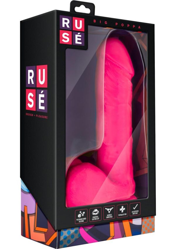 Ruse Big Poppa Silicone Dildo 7.75in - Hot Pink