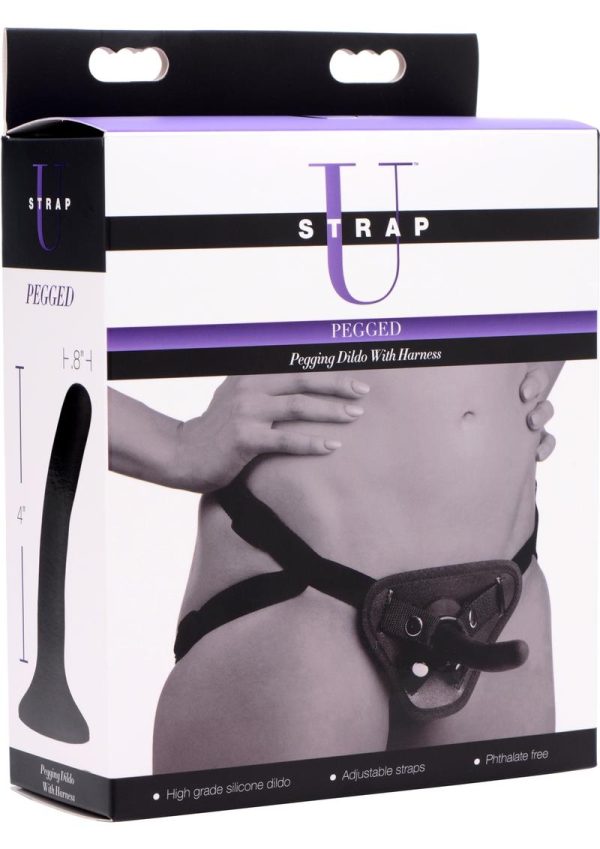 Strap U Pegged Silicone 5in Pegging Dildo with Harness - Black