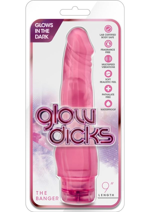 Glow Dicks The Banger Vibrating Dildo 9in - Pink