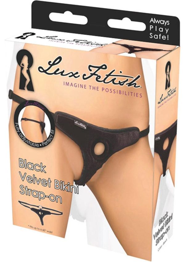 Lux Fetish Velvet Bikini Strap-On Adjustable - Black