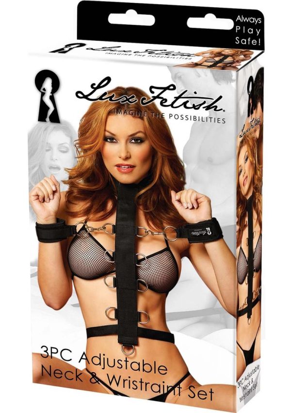 Lux Fetish Adjustable Neck and Wristraint (3 piece set) - Black