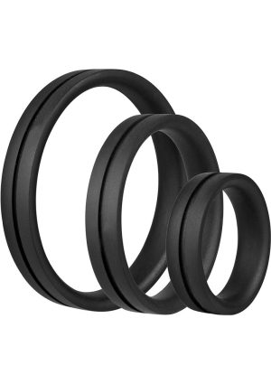 RingO Pro x3 Silicone Cock Rings Set Waterproof - Black (3 piece pack)