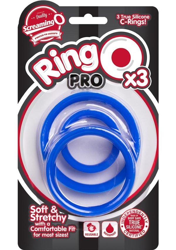 RingO Pro x3 Silicone Cock Rings Set Waterproof - Blue (3 piece pack)