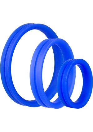 RingO Pro x3 Silicone Cock Rings Set Waterproof - Blue (3 piece pack)