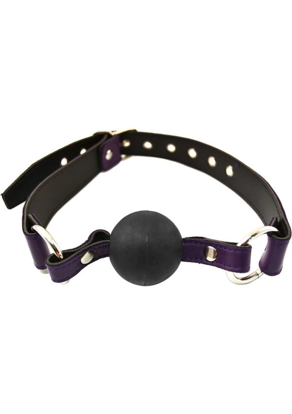 Rouge Leather Adjustable Ball Gag - Purple and Black