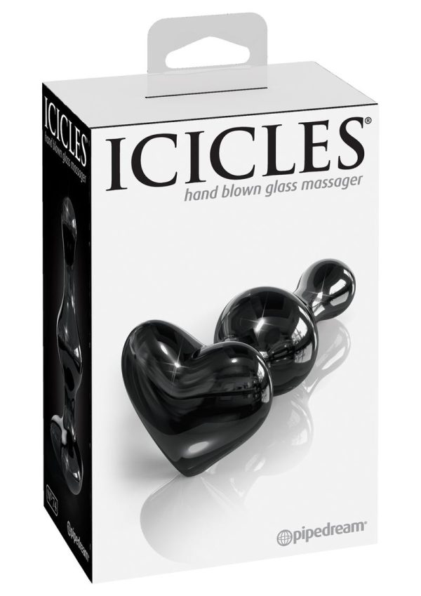 Icicles No 74 Beaded Heart Shaped Glass Anal Plug - Black