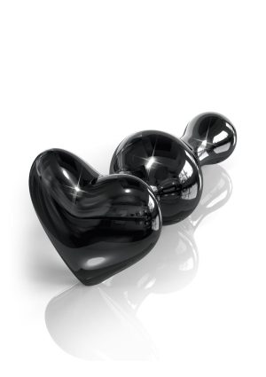 Icicles No 74 Beaded Heart Shaped Glass Anal Plug - Black