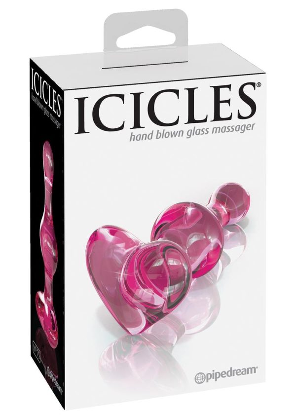 Icicles No 75 Beaded Heart Shaped Glass Anal Plug - Pink