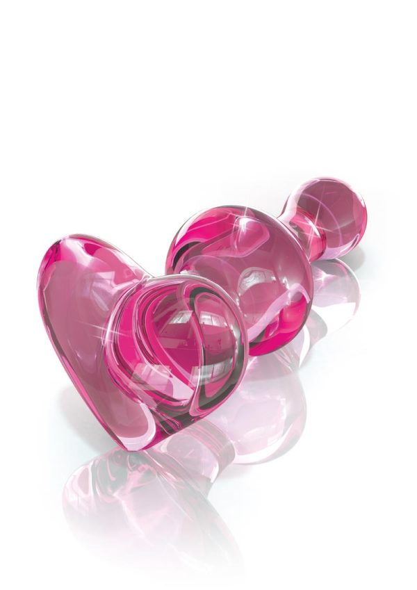 Icicles No 75 Beaded Heart Shaped Glass Anal Plug - Pink