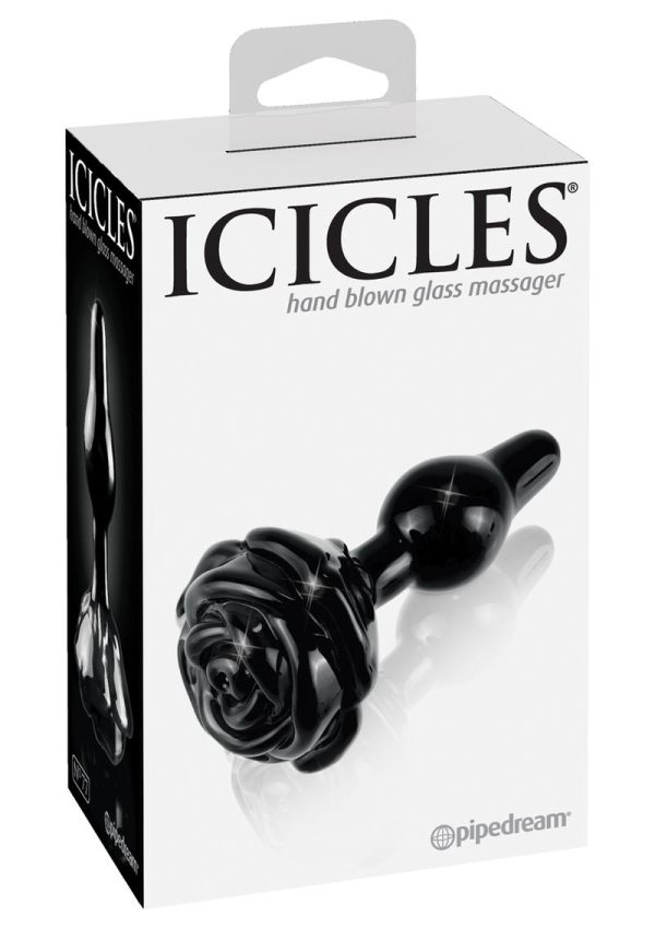 Icicles No 77 Flower Shaped Glass Anal Plug - Black