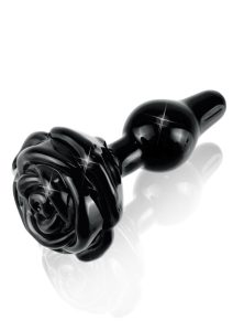 Icicles No 77 Flower Shaped Glass Anal Plug - Black