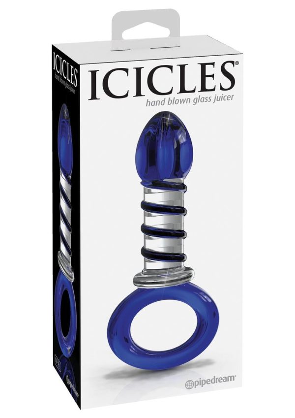 Icicles No 81 Textured Glass Juicer Anal Probe - Clear/Blue