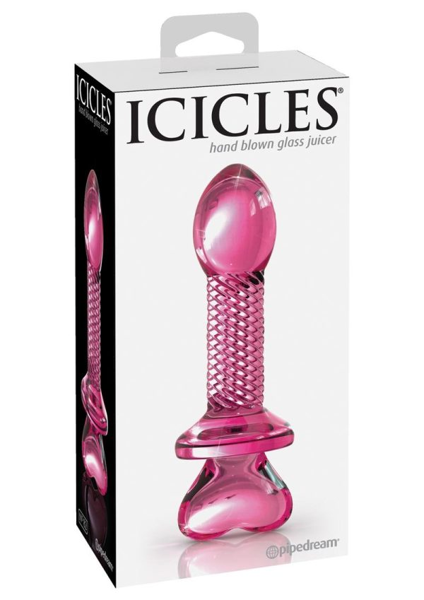 Icicles No. 82 Textured Glass Juicer Anal Probe with Heart Shaped Handle - Pink