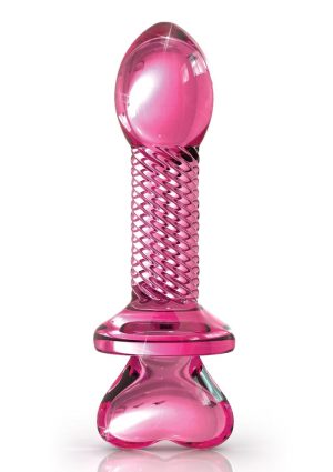 Icicles No. 82 Textured Glass Juicer Anal Probe with Heart Shaped Handle - Pink