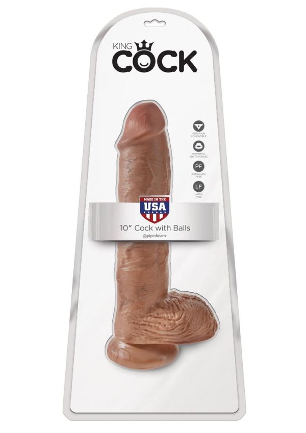 King Cock Dildo with Balls 10in - Caramel