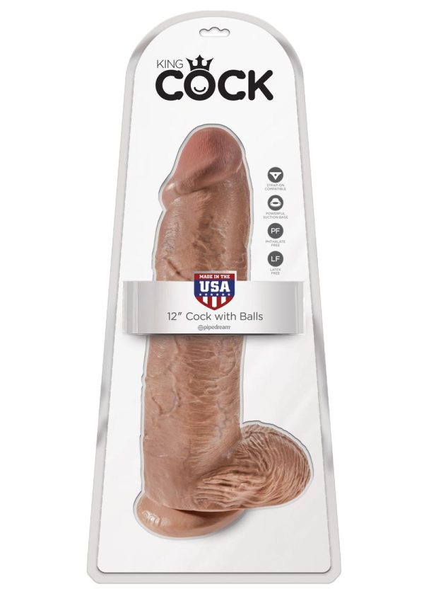 King Cock Dildo with Balls 12in - Caramel