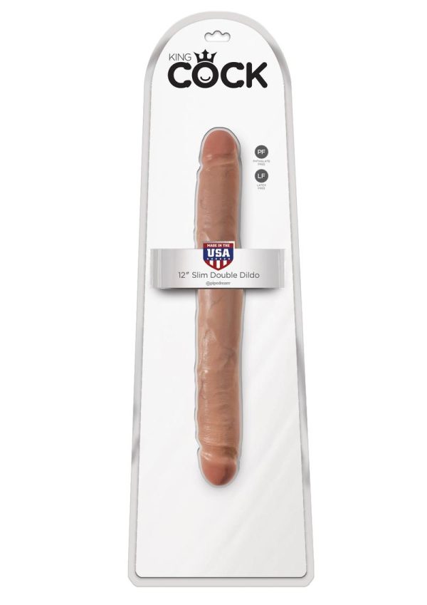 King Cock Slim Double Dildo 12in - Caramel