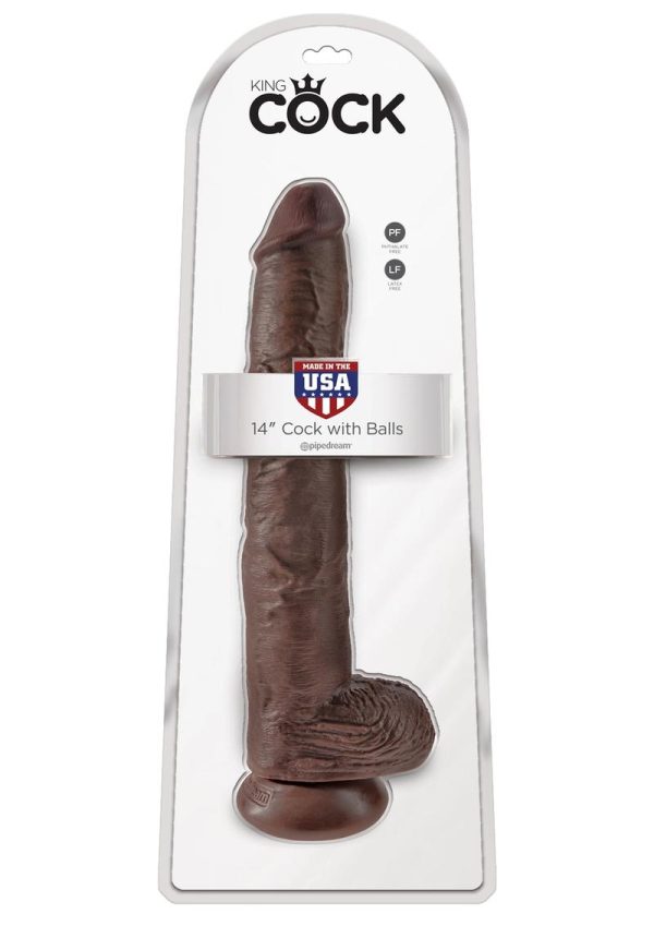 King Cock Dildo with Balls 14in - Chocolate