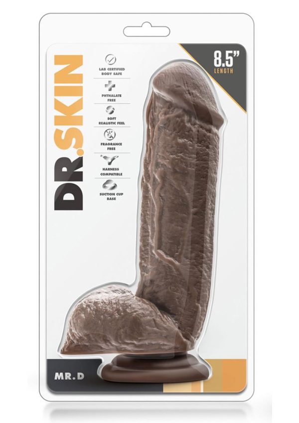 Dr. Skin Silver Collection Mr. D Dildo with Balls and Suction Cup 8.5in - Chocolate