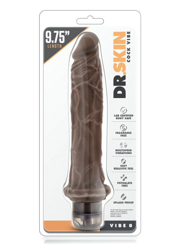 Dr. Skin Silver Collection Cock Vibe 8 Vibrating Dildo 9.75in - Chocolate