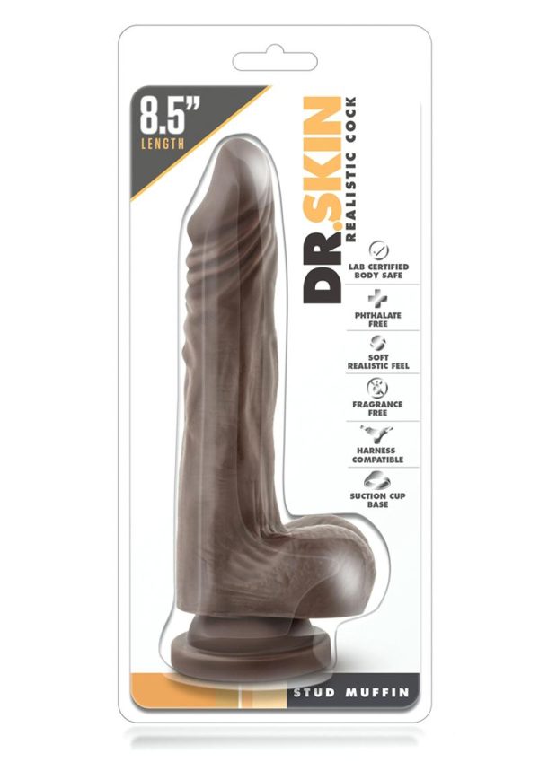 Dr. Skin Silver Collection Stud Muffin Dildo with Balls 8.5in - Chocolate