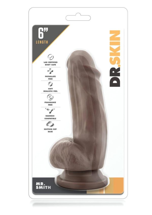 Dr. Skin Silver Collection Mr. Smith Dildo with Balls and Suction Cup 7in - Chocolate