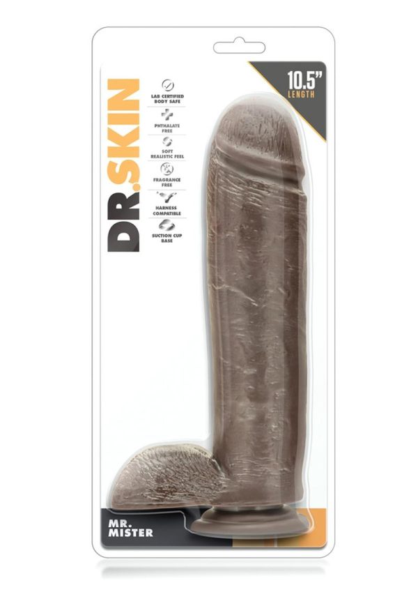 Dr. Skin Silver Collection Mr. Mister Dildo with Balls and Suction 10.5in - Chocolate