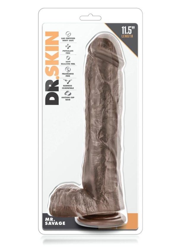 Dr. Skin Silver Collection Mr. Savage Dildo with Balls and Suction Cup 11.5in - Chocolate