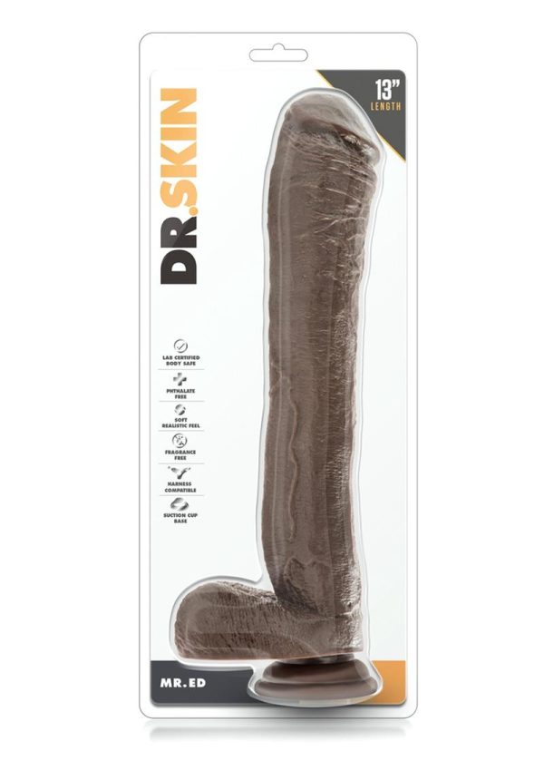 Dr. Skin Silver Collection Mr. Ed Dildo with Balls and Suction Cup 13in - Chocolate