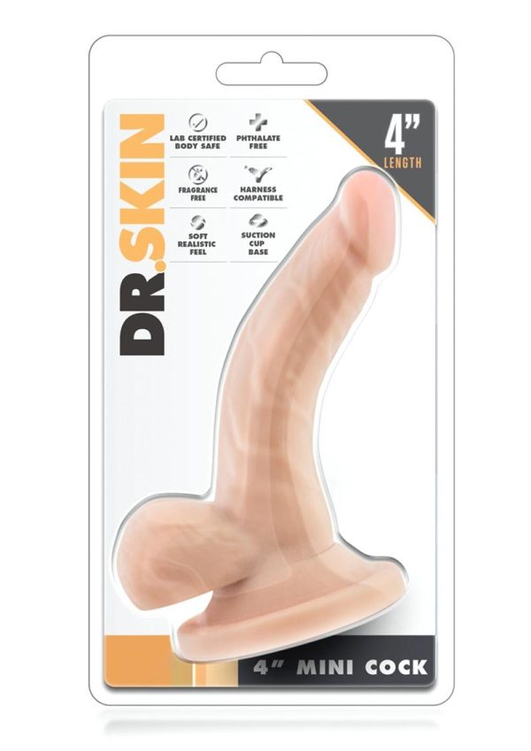 Dr. Skin Silver Collection Mini Dildo with Balls and Suction Cup 4in - Vanilla