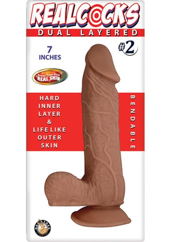 Realcocks Dual Layered #2 Bendable Dildo 7in - Caramel