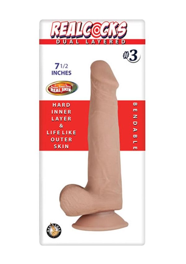 Realcocks Dual Layered #3 Bendable Dildo 7.5in - Vanilla