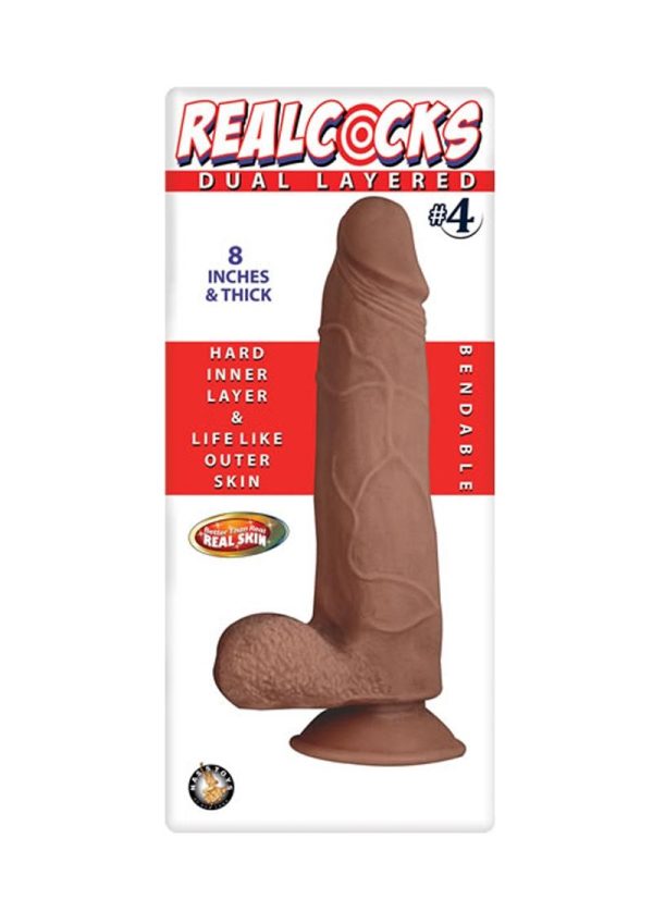 Realcocks Dual Layered #4 Bendable Thick Dildo 8in - Caramel