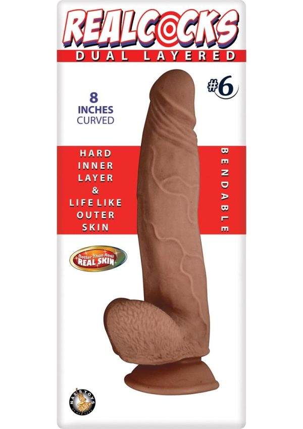 Realcocks Dual Layered #6 Bendable Dildo Curved 8in - Caramel