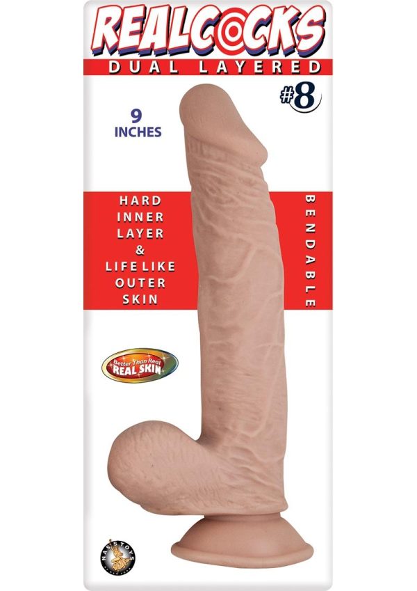 Realcocks Dual Layered #8 Bendable Dildo 9in - Vanilla