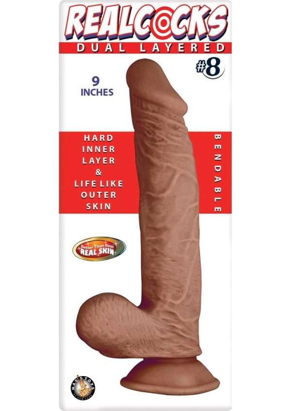 Realcocks Dual Layered #8 Bendable Dildo 9in - Caramel