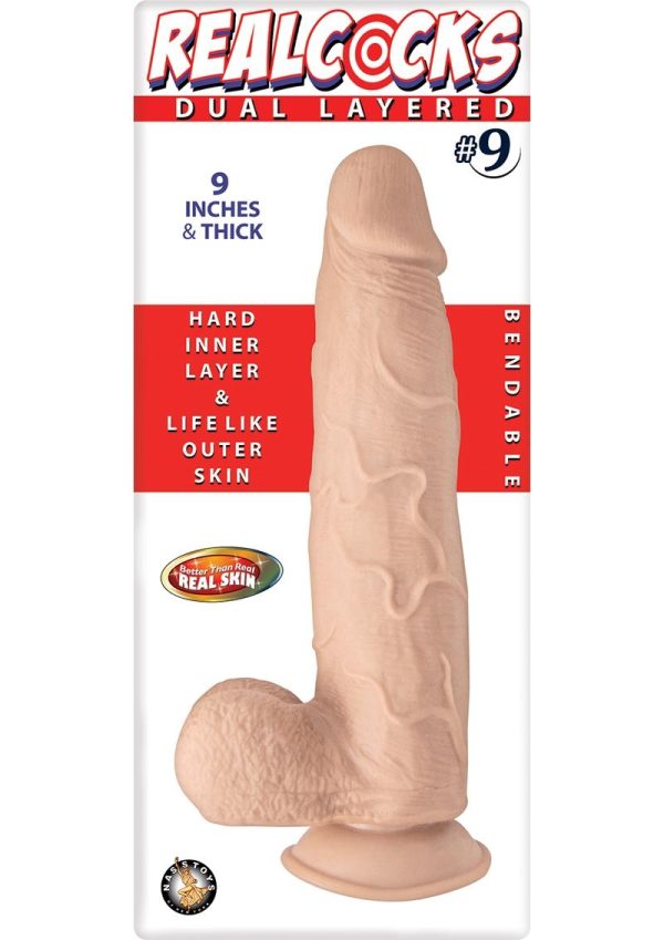 Realcocks Dual Layered #9 Bendable Thick Dildo 9in - Vanilla